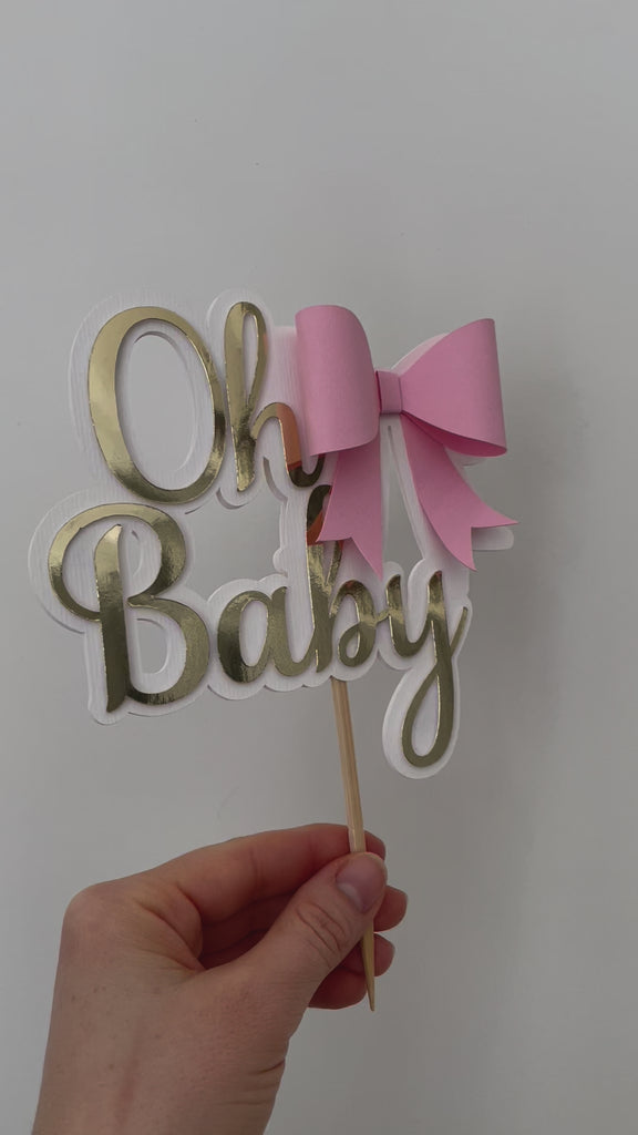 Pink Bow Oh Baby Cake Topper Pink Bow themed Baby Showers 