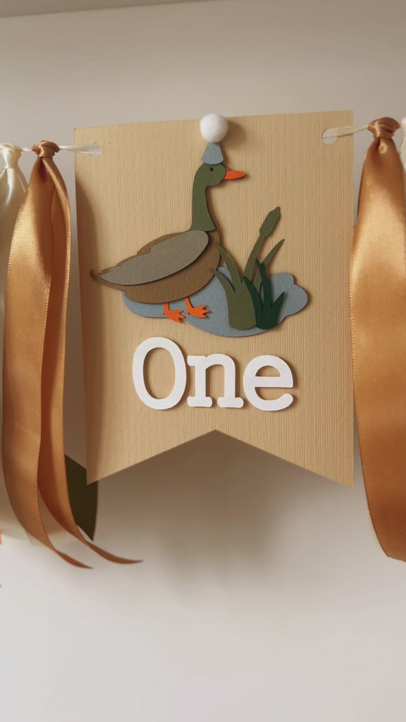 Lucky Duck One High Chair Banner Duck Theme 1st Birthday Party Decorations One Lucky Duck Mallard Duck party Fall Birthday party