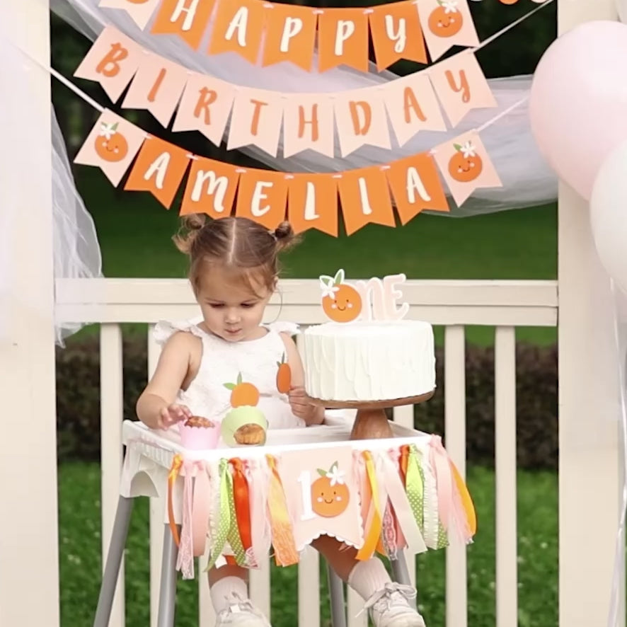 Little Cutie Highchair Banner, Orange Theme Party Decor, Photo Prop