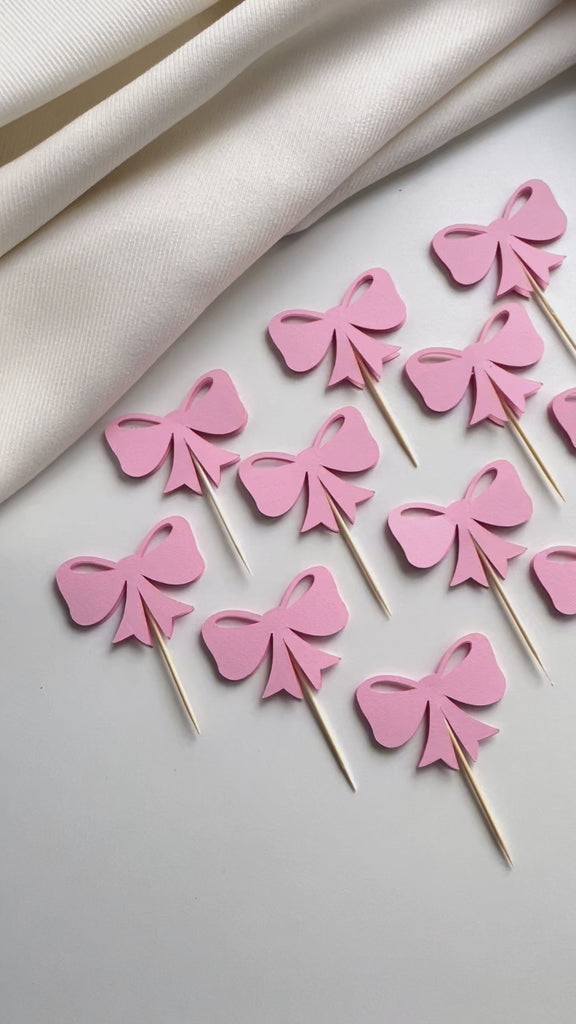 Pink Bow Cupcake Toppers Coquette Baby Shower Bonjour Bebe Party 