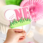 Girl Hole in One First Birthday Cake Topper Girl Golf First Birthday Decor Golfing Party Ides Let's Par-tee Our Little All Star Birthday