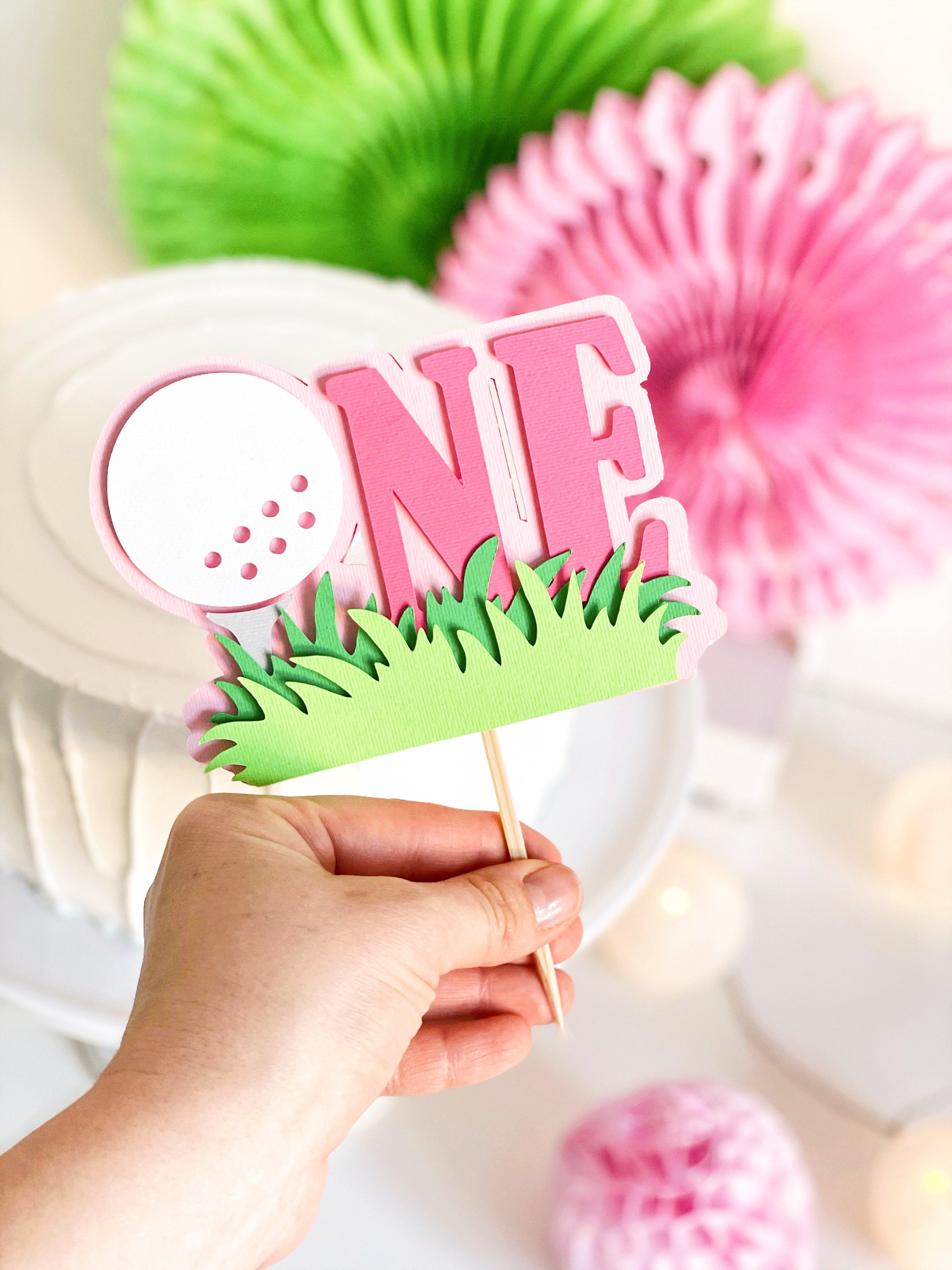 Girl Hole in One First Birthday Cake Topper Girl Golf First Birthday Decor Golfing Party Ides Let's Par-tee Our Little All Star Birthday