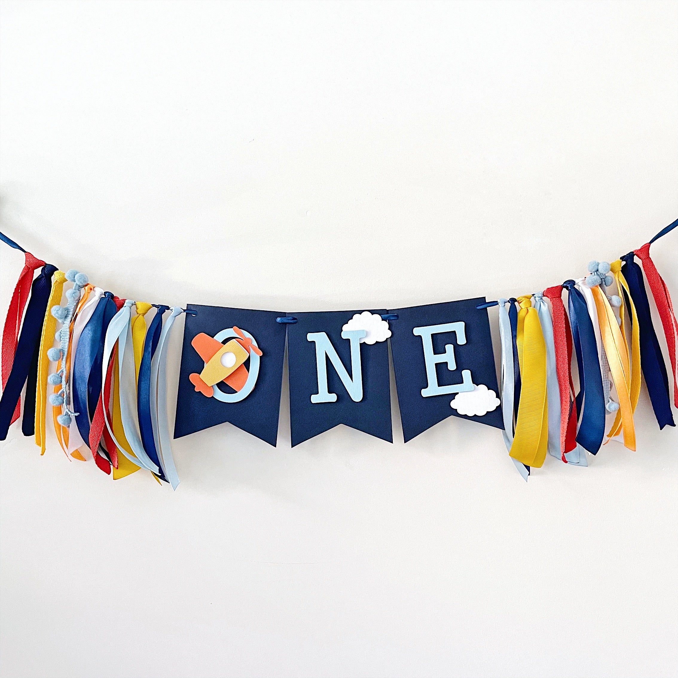 Airplane One High Chair Banner Time Flies Theme 1st Birthday Party Decorations by FunstaCraft