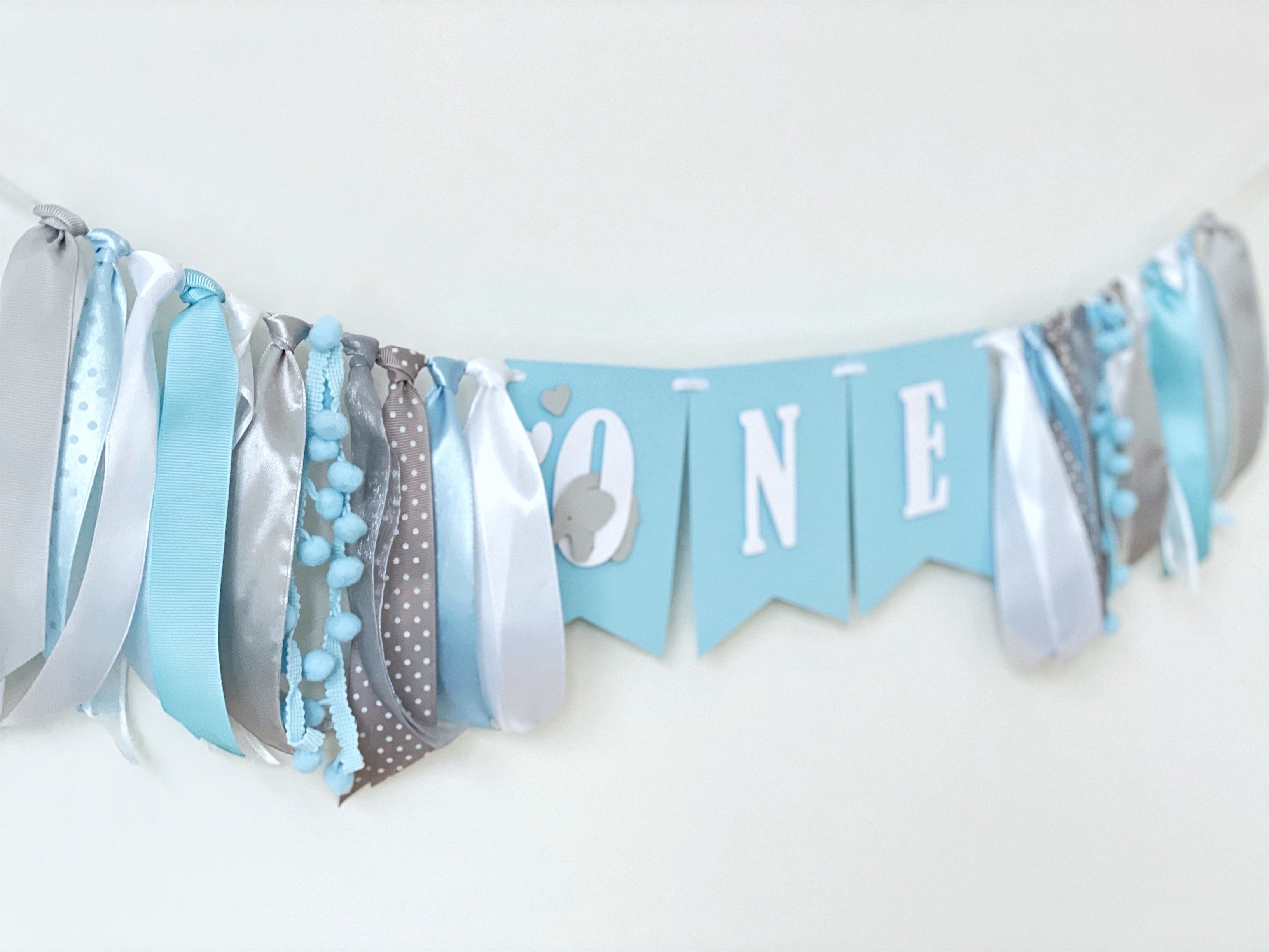 Elephant 1st Birthday High Chair Banner Blue Grey Elephant 1st Birthday Decorations First Birthday Banner Toddler One Year Birthday Party 