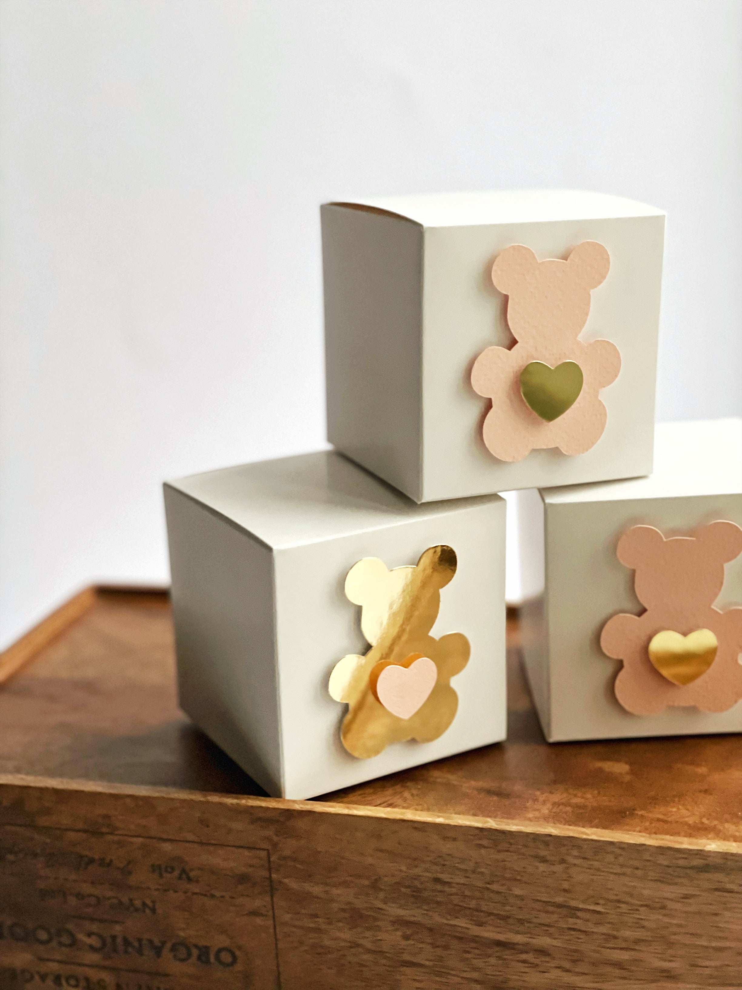 Teddy Bear Favor Boxes Rose Blush Gold Girl 1st Birthday Decorations Girl Baby Shower Gift Favor Boxes Bags Thank You Favor Set of 12