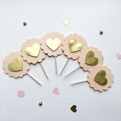 Blush Gold Heart Cupcake Toppers