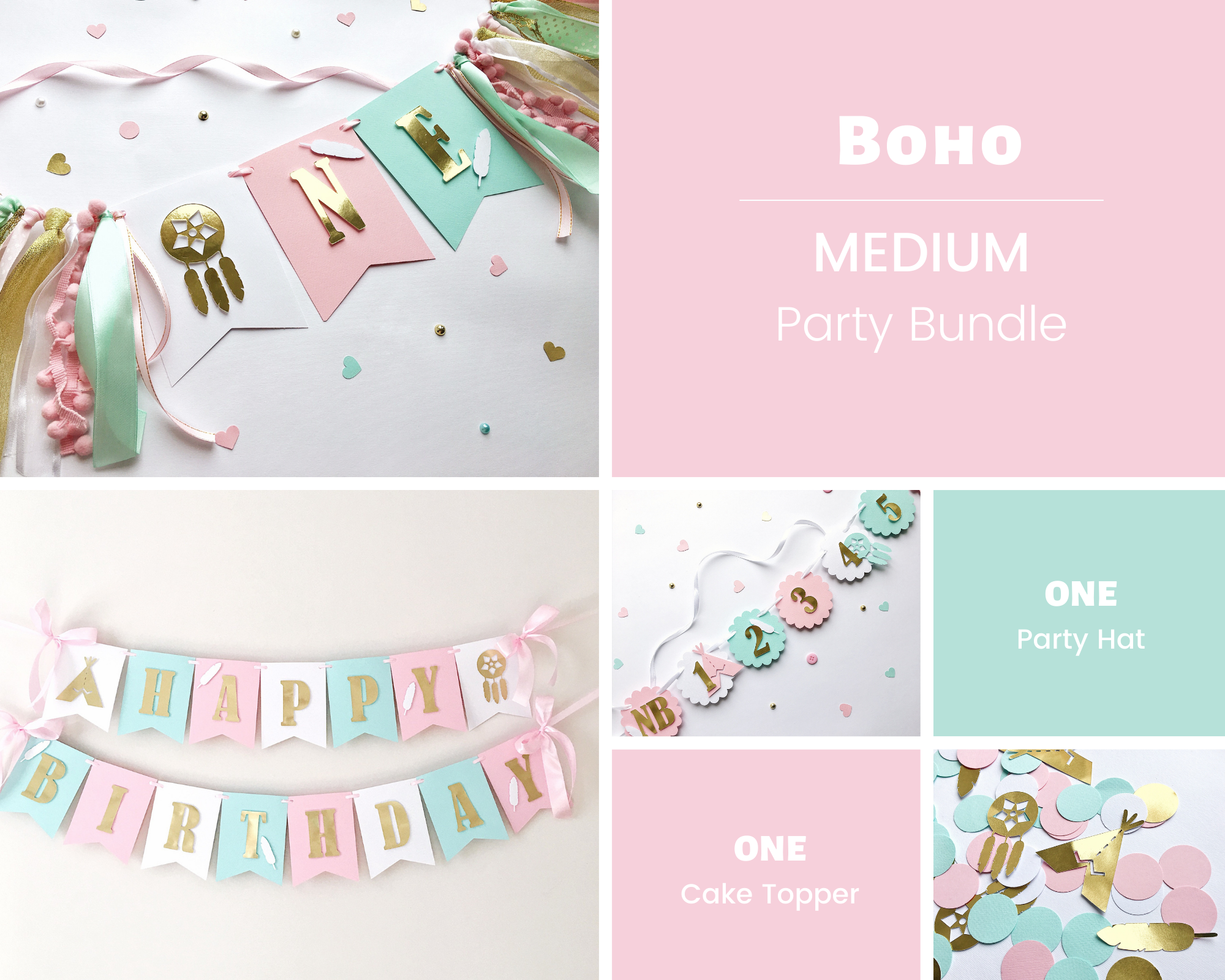 Boho 1st Birthday Bundle Girl 1st Birthday Party Decorations Boho Themed Birthday Coral Mint 1st Birthday Decorations