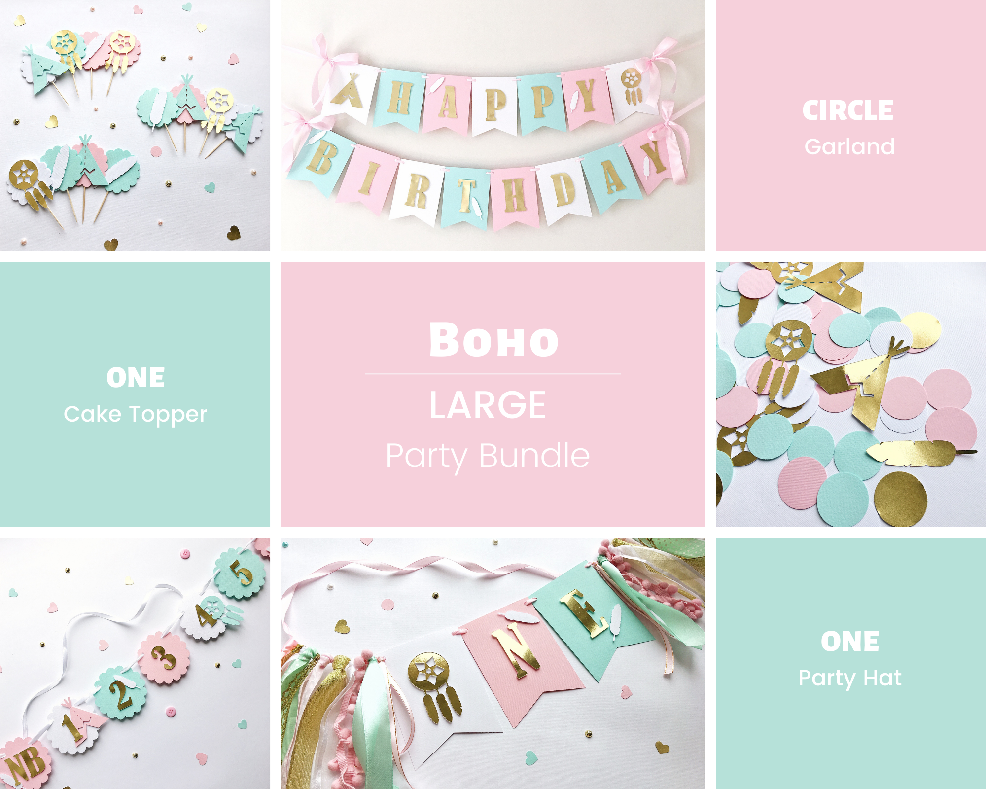 Boho 1st Birthday Bundle Girl 1st Birthday Party Decorations Boho Themed Birthday Coral Mint 1st Birthday Decorations