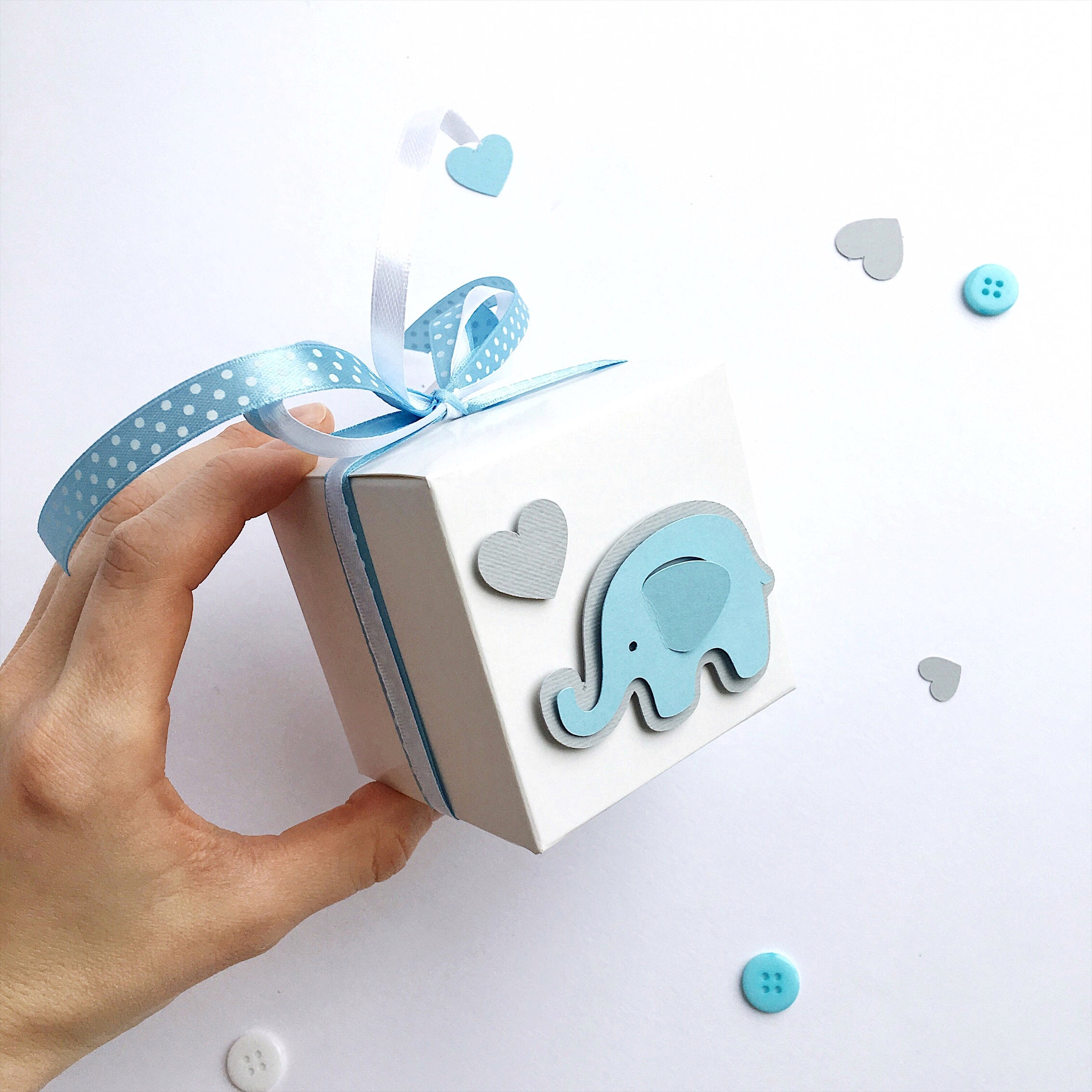 Elephant Favor Boxes Elephant Themed Baby Shower Decorations Elephant 1st Birthday Gift Boxes Blue Grey Elephant 