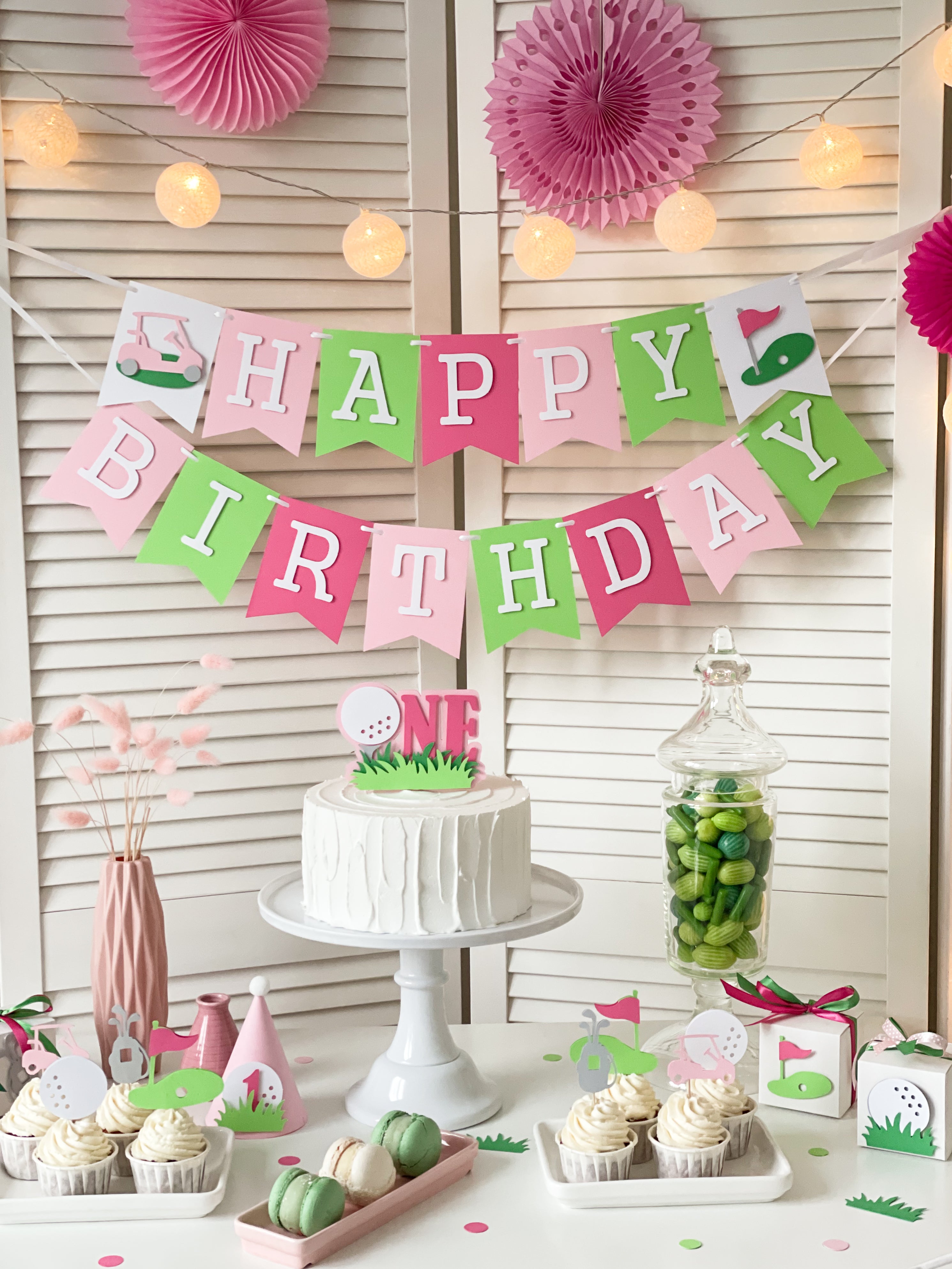 Hole In One Girl First Birthday Banner Girls Pink Golf 1st Birthday Party Decor Golf Theme Birthday Girls Golf Party 1 Year Old Birthday