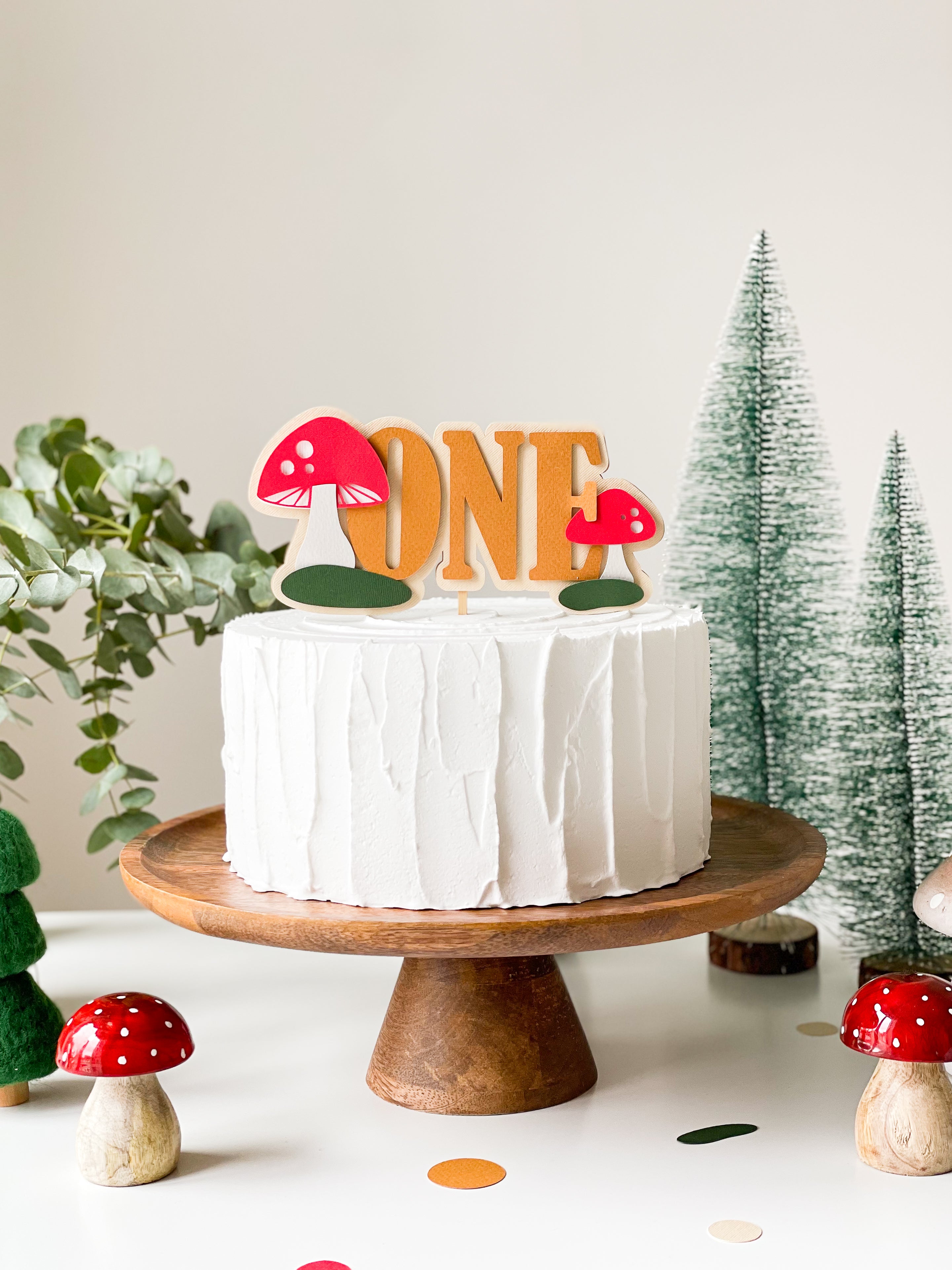 Mushroom Birthday Party Cake Topper Toadstool First Birthday Decorations Woodland Themed Mushroom and Fairy Forest Birthday Baby Earthy