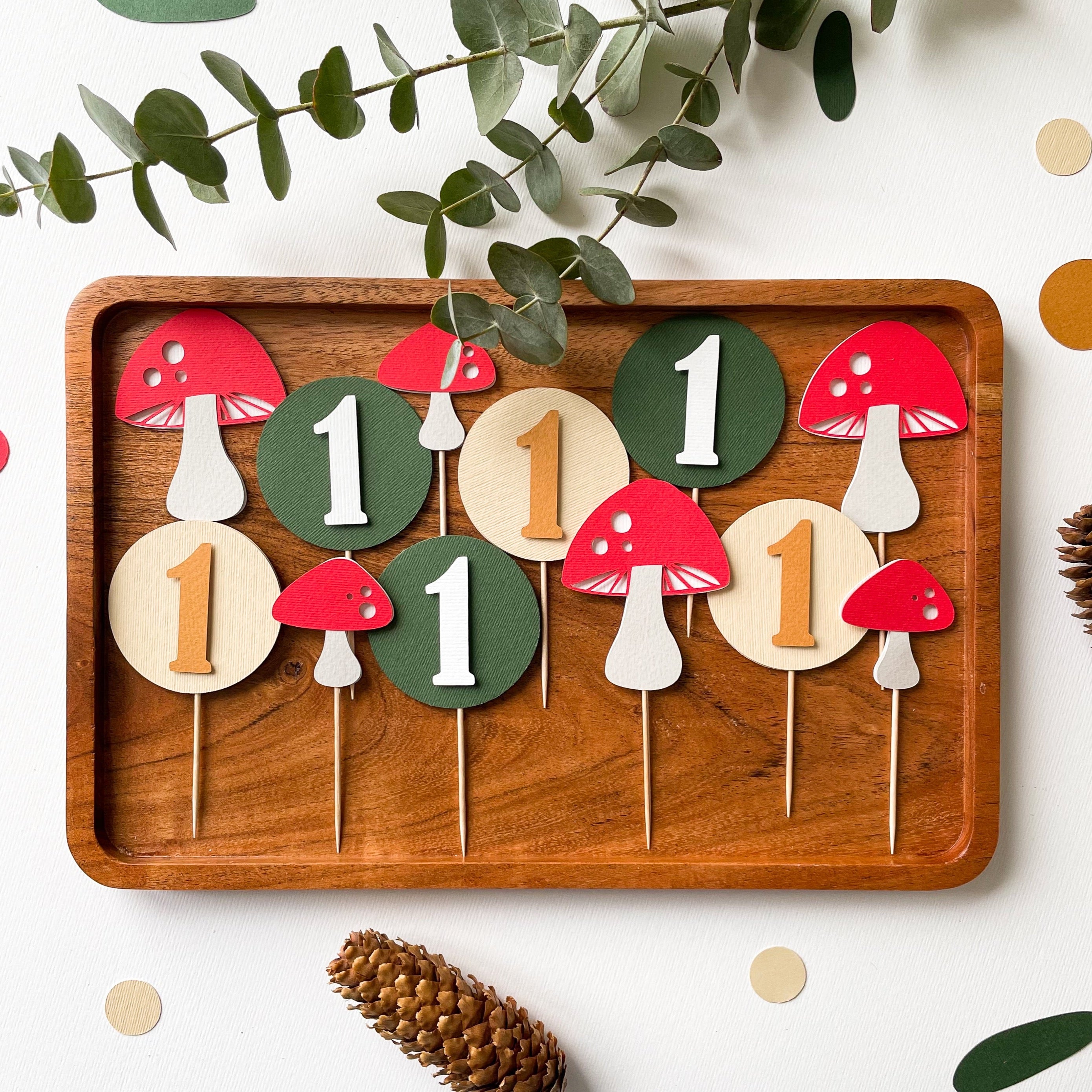 Toadstool Party Decorations Mushroom 1st Birthday Cupcake Toppers Fairy Garden First Birthday Decor Little Fungi Birthday Woodland Fairy