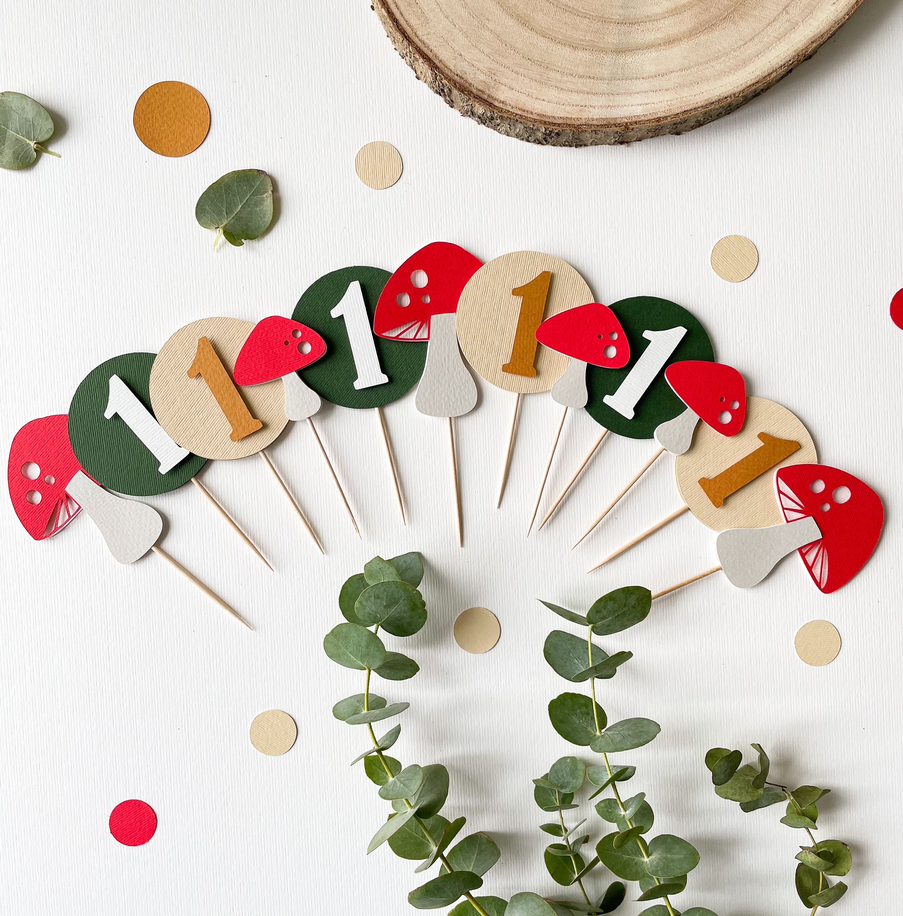 Toadstool Party Decorations Mushroom 1st Birthday Cupcake Toppers Fairy Garden First Birthday Decor Little Fungi Birthday Woodland Fairy