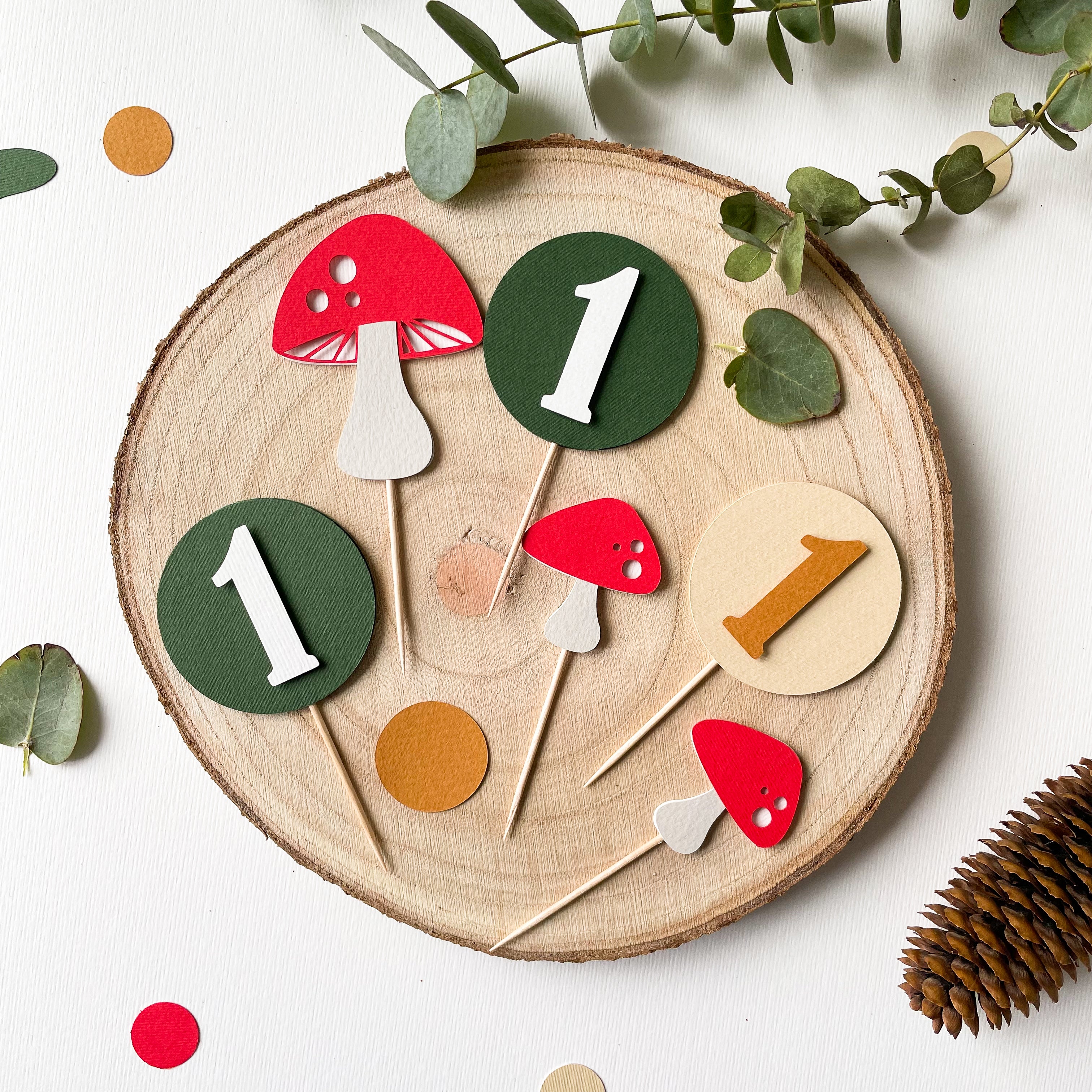 Toadstool Party Decorations Mushroom 1st Birthday Cupcake Toppers Fairy Garden First Birthday Decor Little Fungi Birthday Woodland Fairy