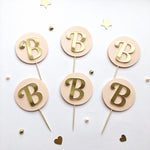 Initial Letter Cupcake Toppers Blush Gold 1st Birthday Party Decorations Personalized Letter Cupcake Toppers Party Blush Gold Baby Shower