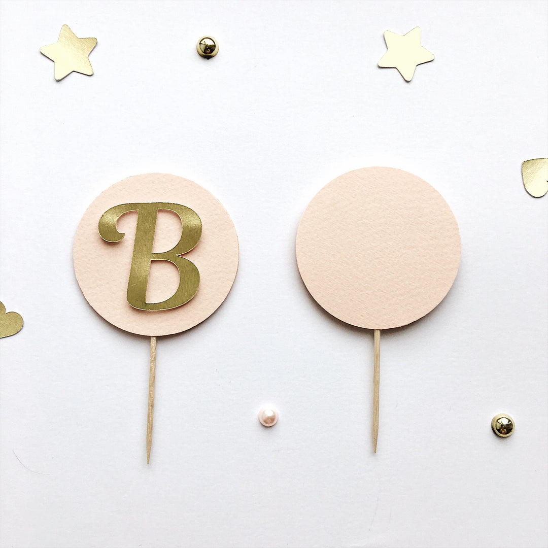 Initial Letter Cupcake Toppers Blush Gold 1st Birthday Party