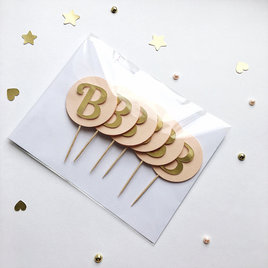 Initial Letter Cupcake Toppers Blush Gold 1st Birthday Party