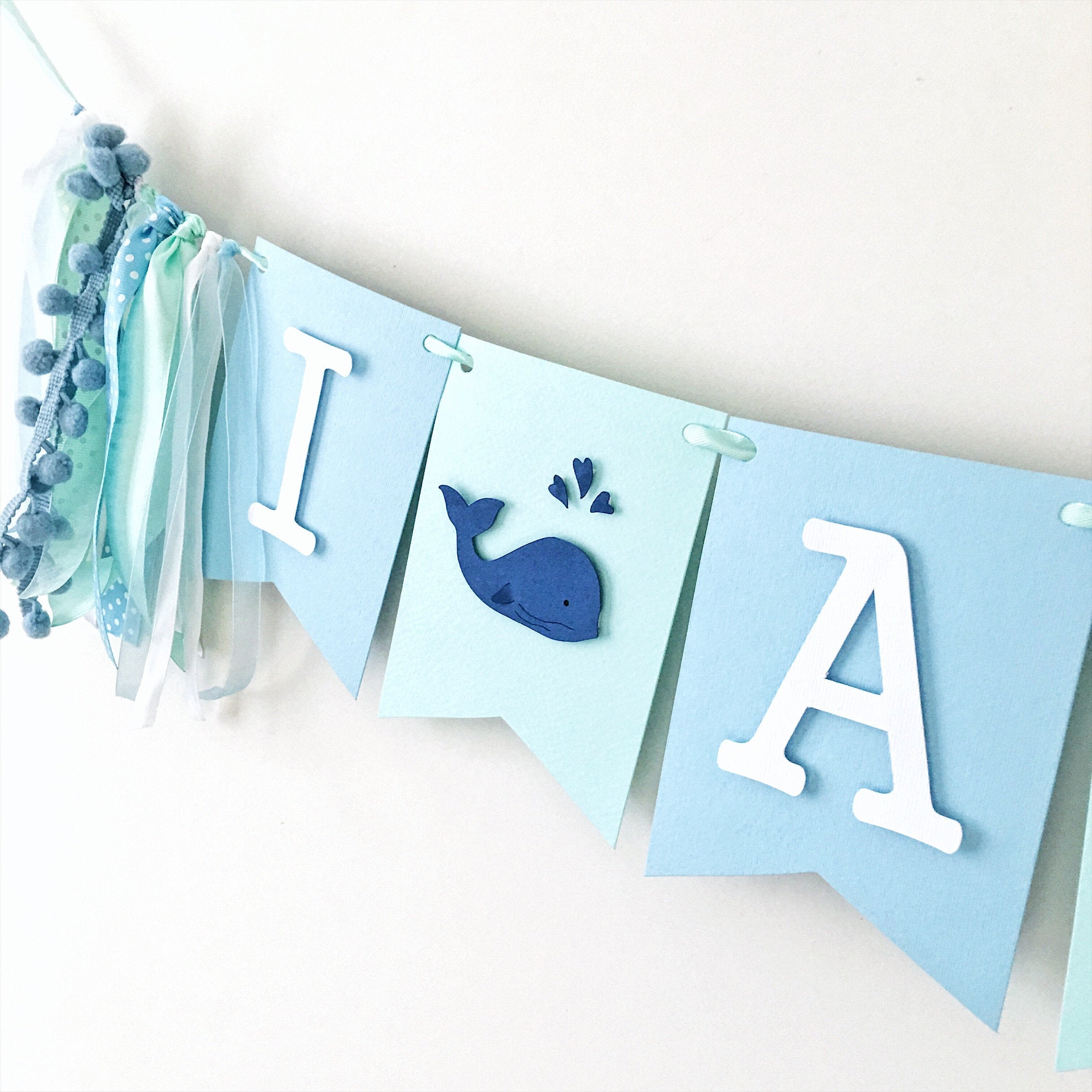 Whale 1st Birthday Banner Ocean Theme Party Decorations Nautical Boy First Birthday I am One Banner