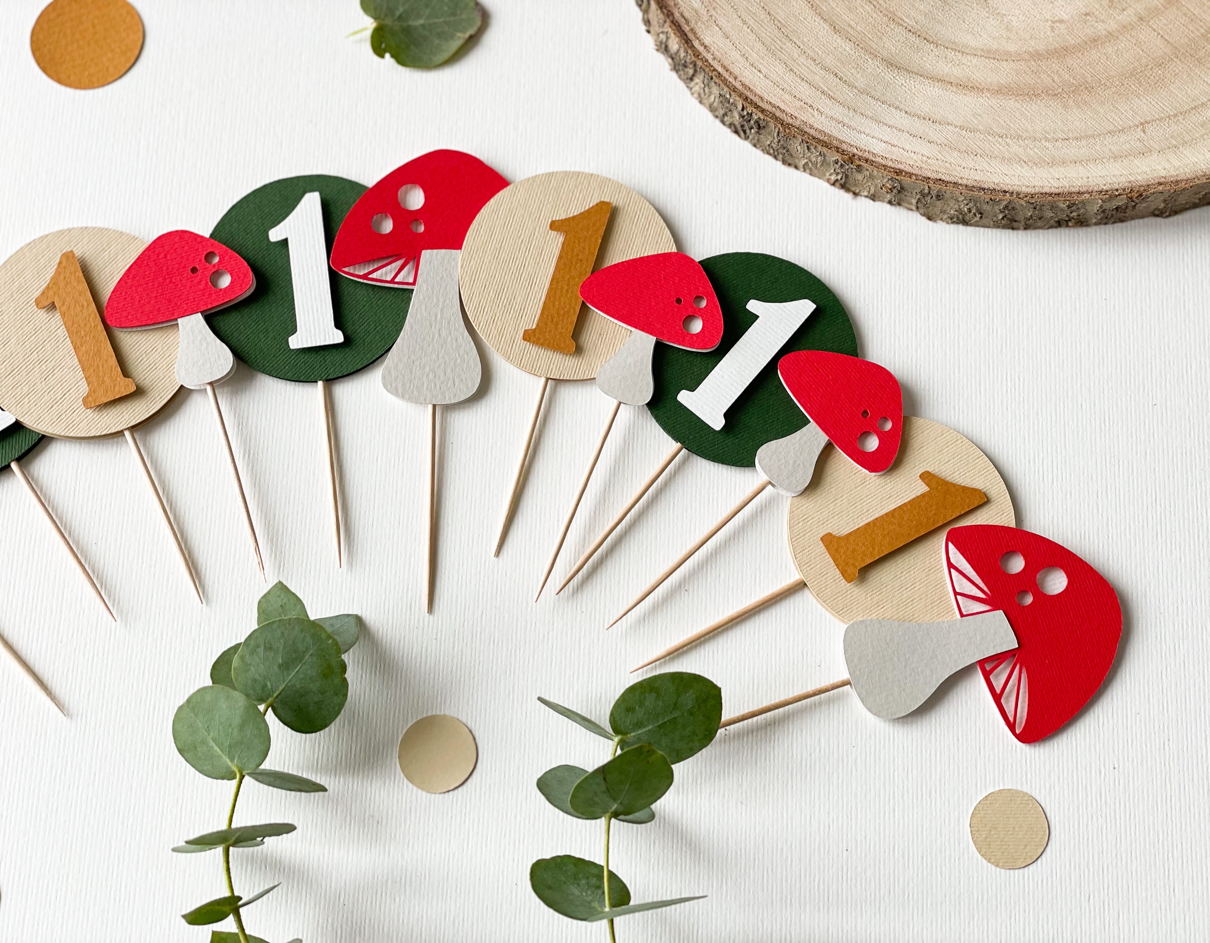 Toadstool Party Decorations Mushroom 1st Birthday Cupcake Toppers Fairy Garden First Birthday Decor Little Fungi Birthday Woodland Fairy